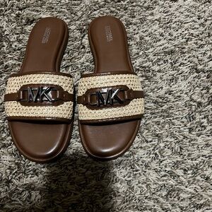 Michael Kors Tan and Brown Slide Sandals